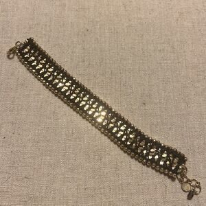 Vtg Stella & Dot Gold tone Beaded and Black Braided Bracelet Workwear Party Gala